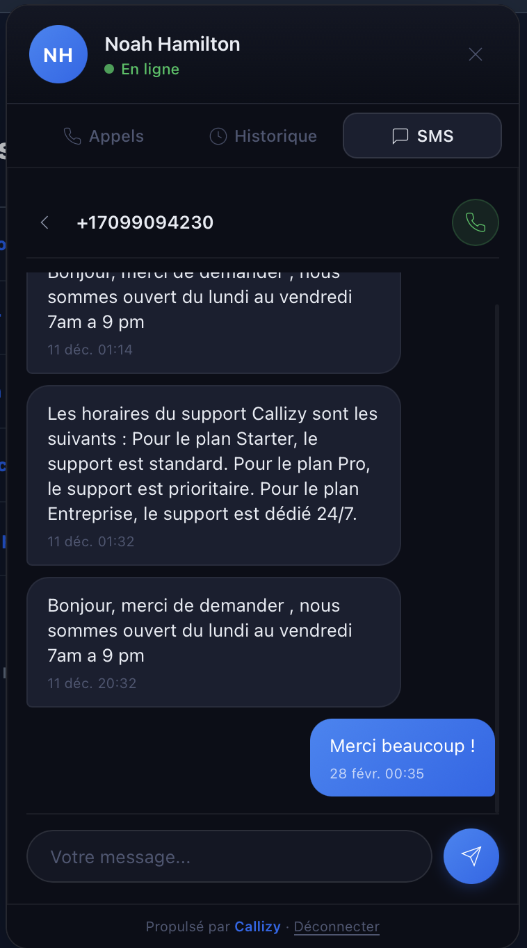 Widget Callizy · SMS